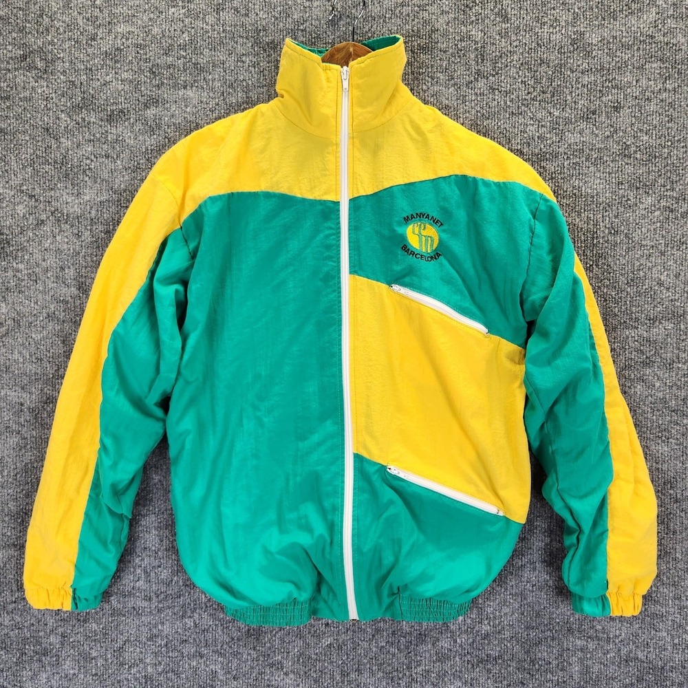 Vintage Manyanet Barcelona Jacket Boys 14 Green Yellow Full Zip Windbreaker 90s
